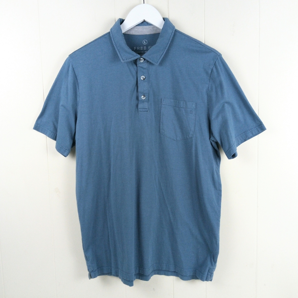 Free Fly Mens Heritage Polo Shirt Size L Blue Short Sleeve Bamboo Blend